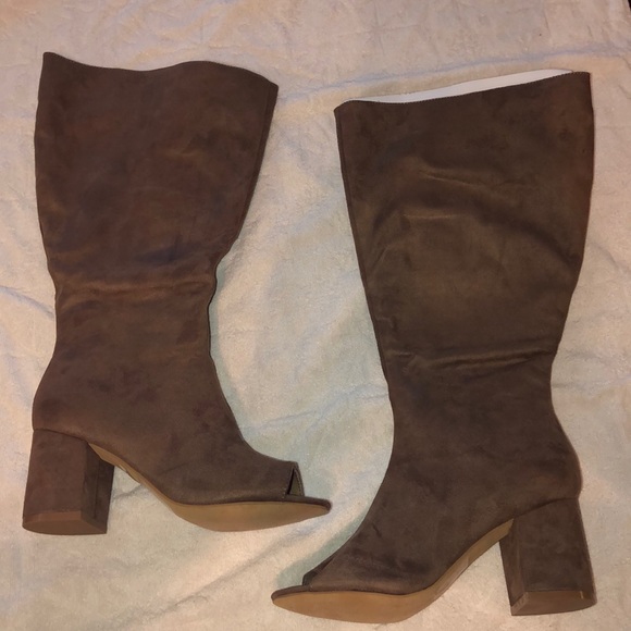 open toe thigh high boots wide calf